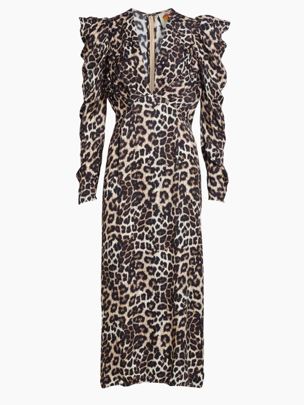 FARM Rio Leopard-Print Long Sleeve Midi Dress - Brown/Black/Cream